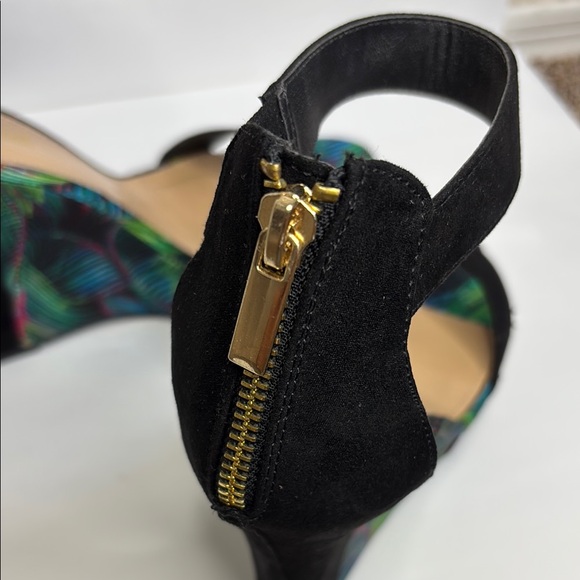 EUC! Black Green Blue Pink Ankle Strap Platform Wedge Heels - Picture 8 of 11